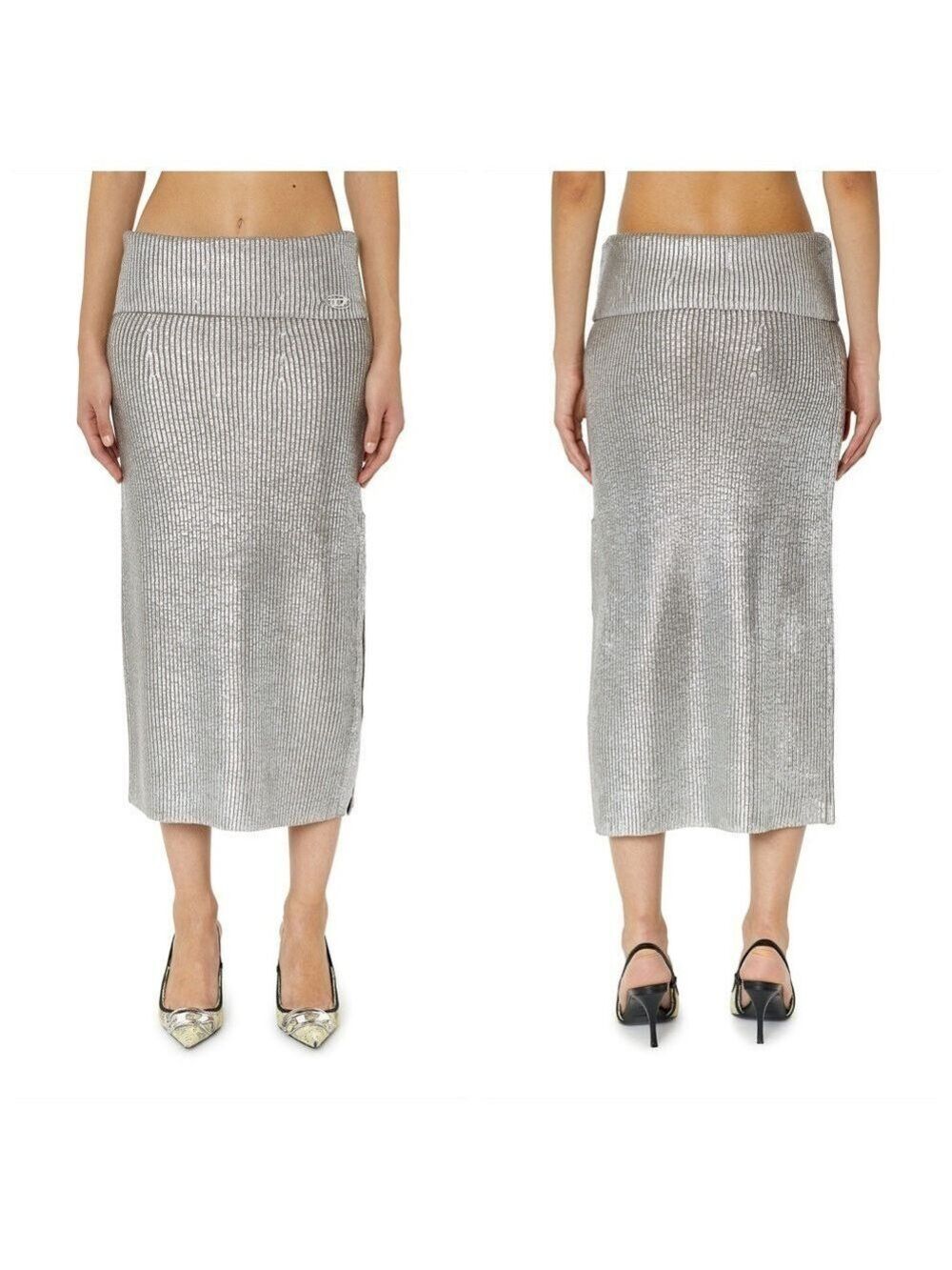 Diesel Silver Wool Knit M-Adhuette Skirt Size M
